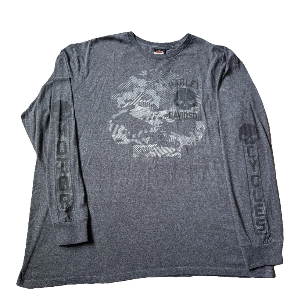 Harley Davidson Skull Men 3XL Shirt Gray Long Sleeve Dual Side South Dakota